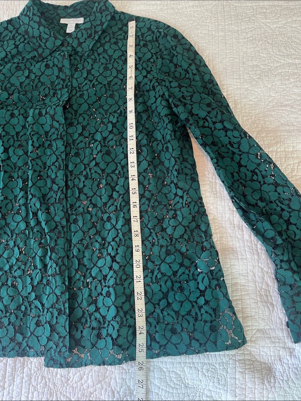 Charter Club Teal Lace Button-Up Blouse - Picture 4 of 5